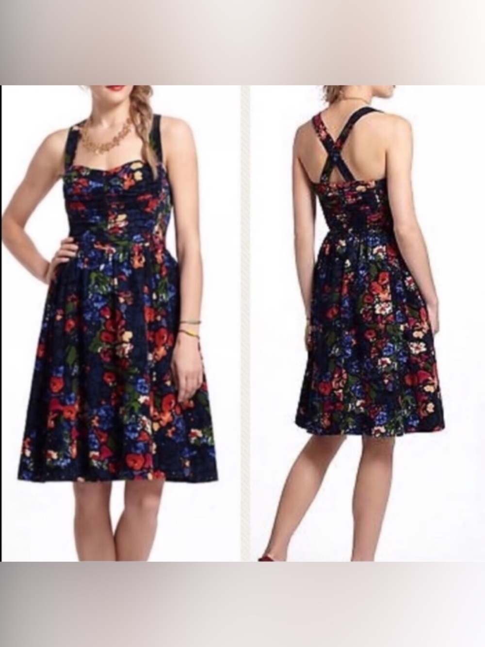 44. Anthropology Size 8 Nwot Corderoy Floral Dress - Picture 3 of 4